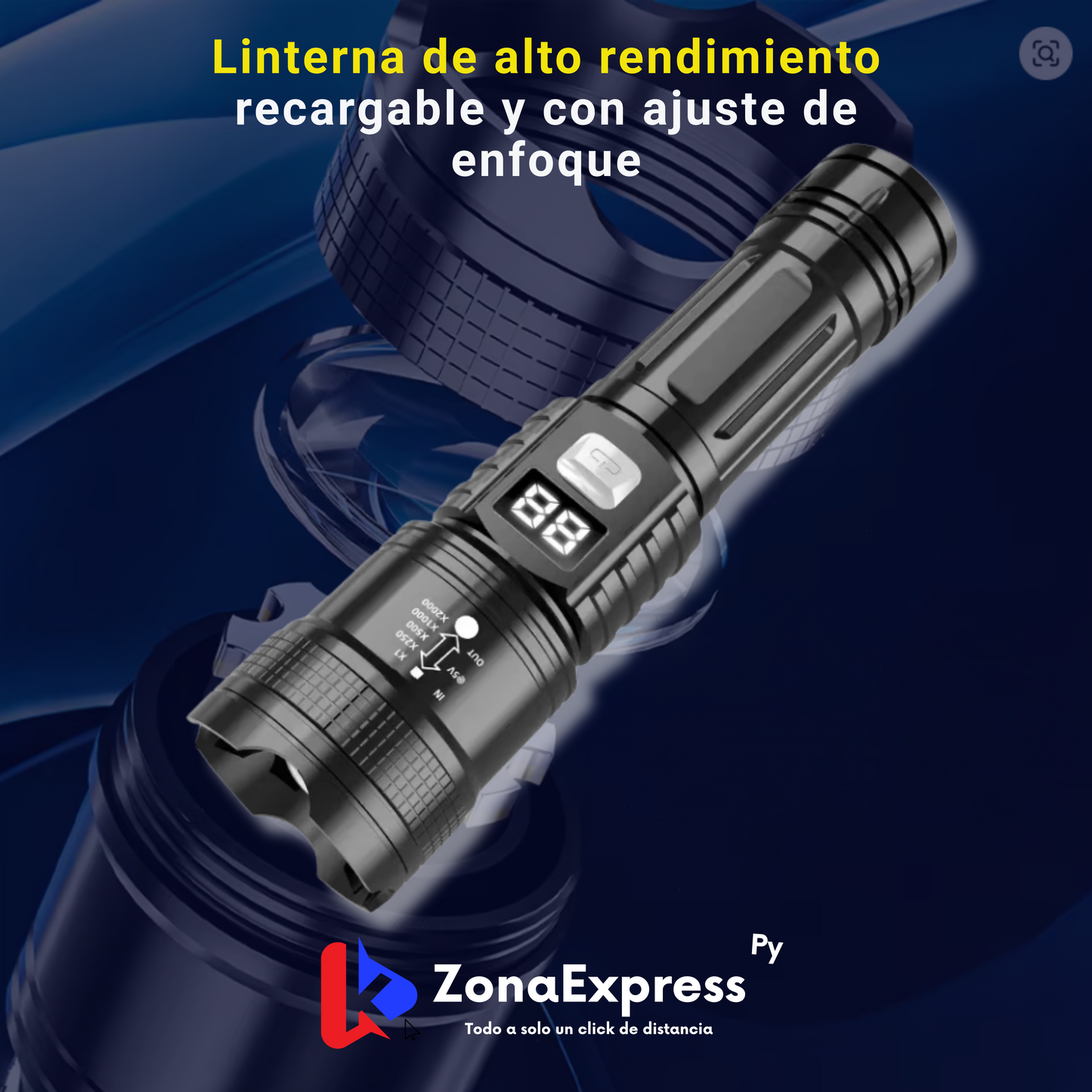 Linterna de alto rendimiento, recargable + ajuste de enfoque