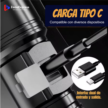 Linterna de alto rendimiento, recargable + ajuste de enfoque