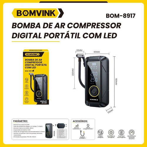 Compresor de Aire Digital Portátil BOMVINK – Display LED